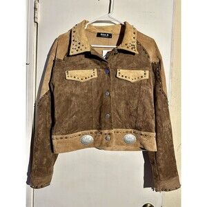 Blue B Women's Rhinestone Studded Cropped Denim Jacket size S